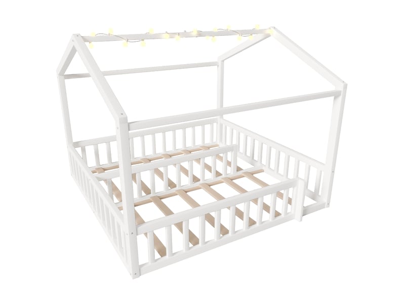  Lit enfant 90x190x156,5cm avec barrières en pin et mdf blanc, sans matelas, style minimaliste avec led ORFRN636P382007K - Conforama A