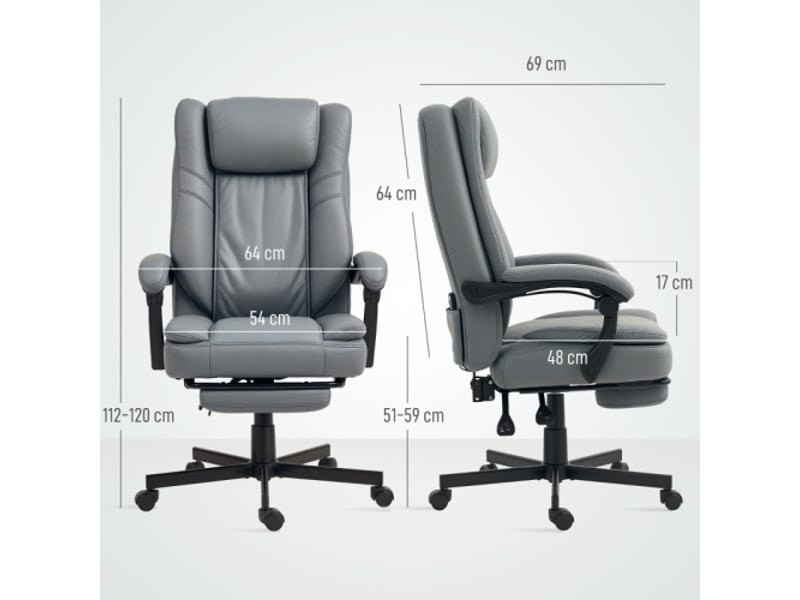 Chaise de bureau ergonomique massante et inclinable, repose-pieds, réglable en hauteur, gris - Conforama C