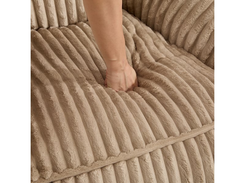  Fauteuil pouf sans assemblage, peluche bouclée rayée, marron , dimensions 92×98×73 cm  - Conforama R
