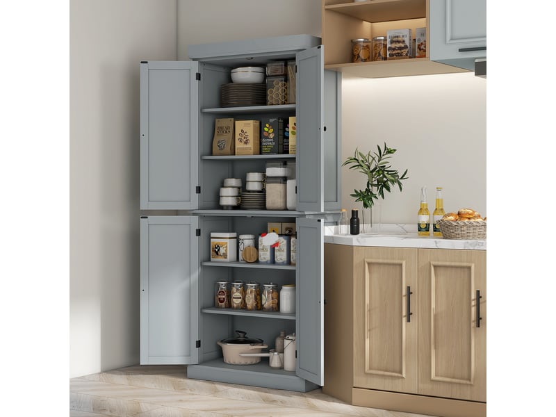  Armoire cuisine moderne gris placards étagères réglables 76x41x184 cm  - Conforama C