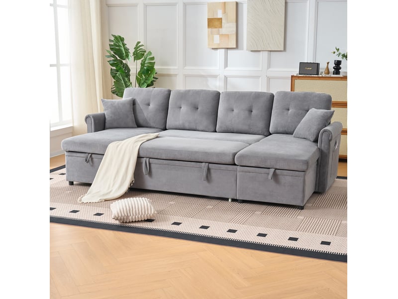 Canapé en u convertible avec rangement 266x130x85 cm en chenille gris - Conforama W