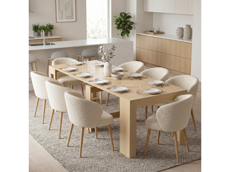  Table de salle à manger extensible pour petits espaces, transformable en console, 10 couverts, aspect bois brun clair  - Conforama D