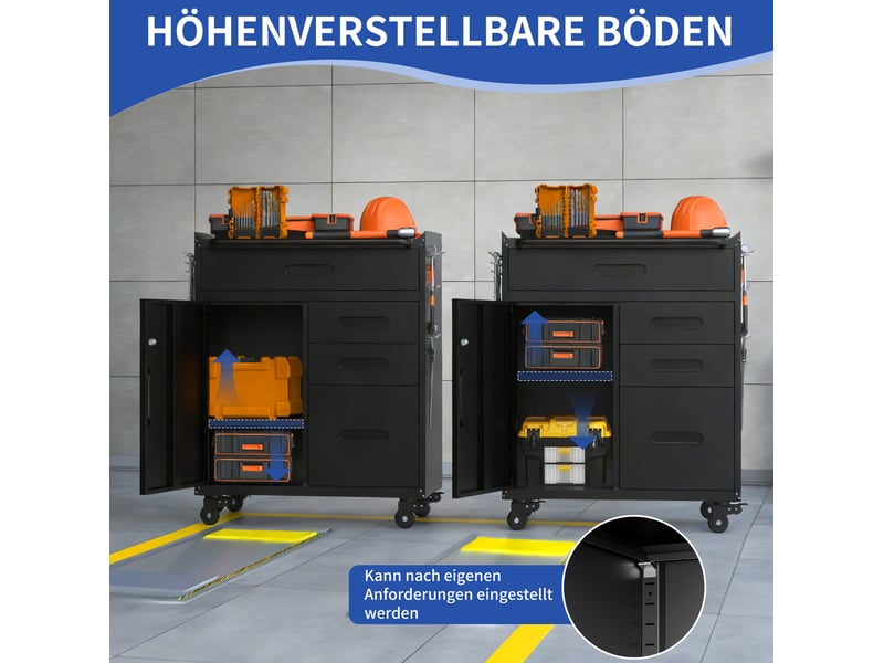  Armoire à outils mobile avec 4 tiroirs et compartiment verrouillable pour atelier en acier noir 75 × 42 × 87,3 cm  - Conforama D