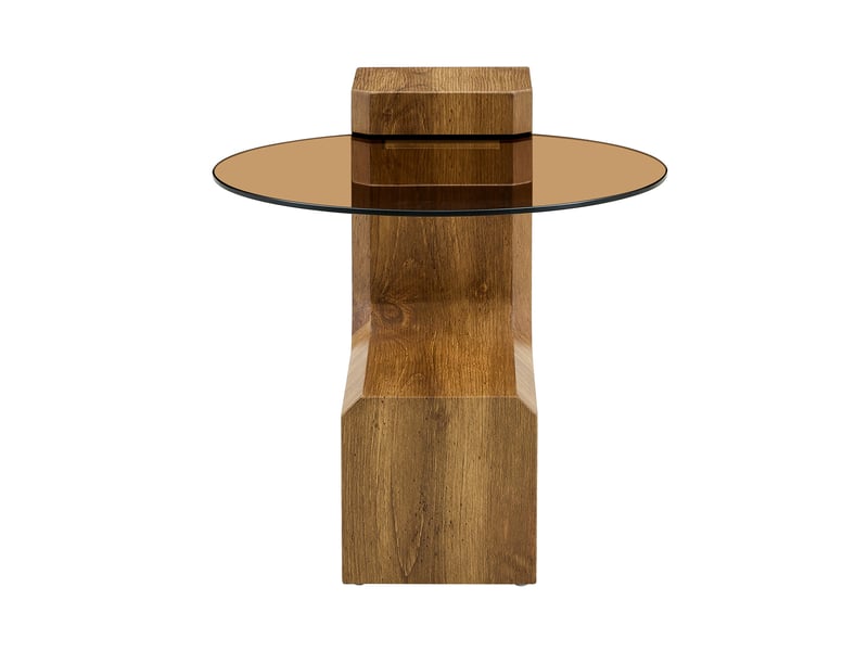  Ensemble de tables basses séparables - mdf aspect bois - verre teinté brun - design rond à deux niveaux - diamètre 61 cm  - Conforama W