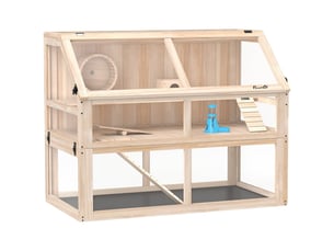 Cage pour petits animaux - acrylique - bois naturel - pour salon et séjour