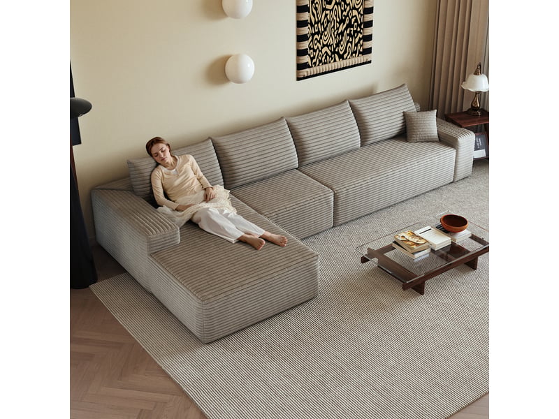 Canapé d'angle, canapé modulable, camel, assise profonde, livré monté, design moderne, 340 cm, pour salon, appartement, chambre - Conforama C