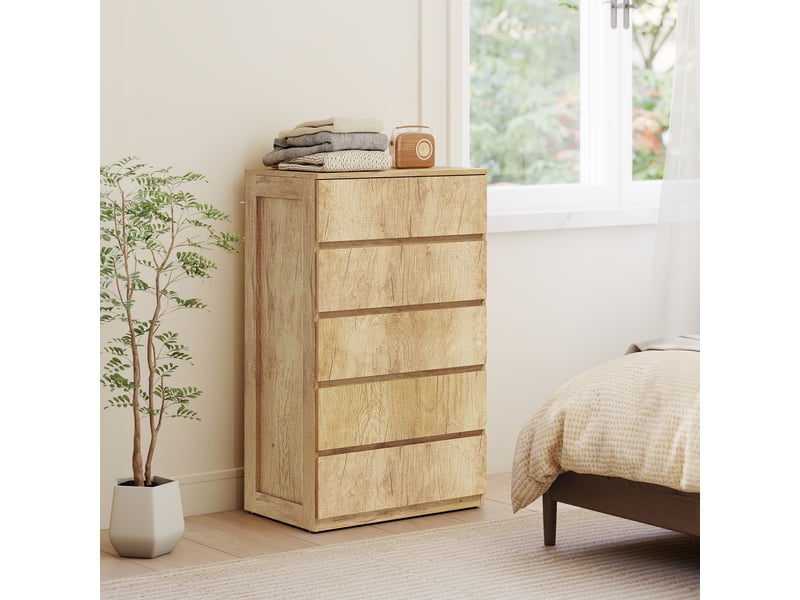 Commode 5 tiroirs meuble de rangement sans poignées design minimaliste bois naturel 60 x 39 x 100 cm  - Conforama W