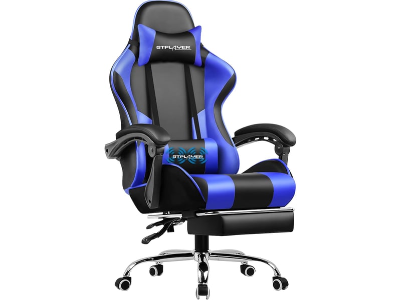  Gtplayer chaise de jeu ergonomique avec repose-pieds, réglable en hauteur - similicuir bleu GT800A-BL - Conforama A