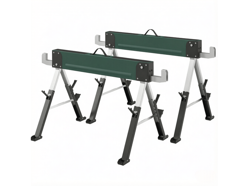 Lot de 2 chevalets de sciage pliables 116x64 cm réglables en hauteur métal vert - Conforama A