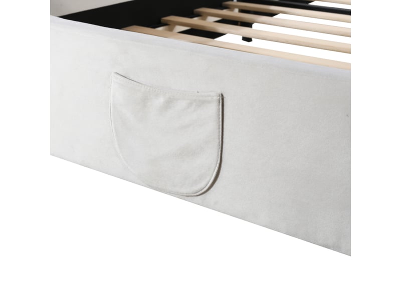  Lit simple rembourré pour enfant 90x200 cm en forme d'ours, revêtement doux, poches latérales, velours, blanc Morn Vibe - Conforama E