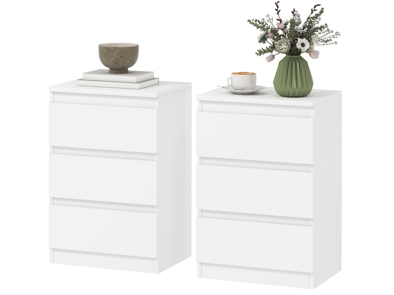  Tables de chevet tcqpz lot de 2 40 x 30 x 59,5 cm 3 tiroirs mdf blanc  - Conforama B