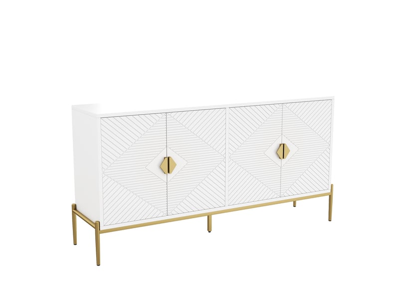 Buffet blanc, 4 portes, rangement, design moderne, façade texturée, structure robuste - mdf et panneaux de particules - 162x40x80cm  - Conforama C