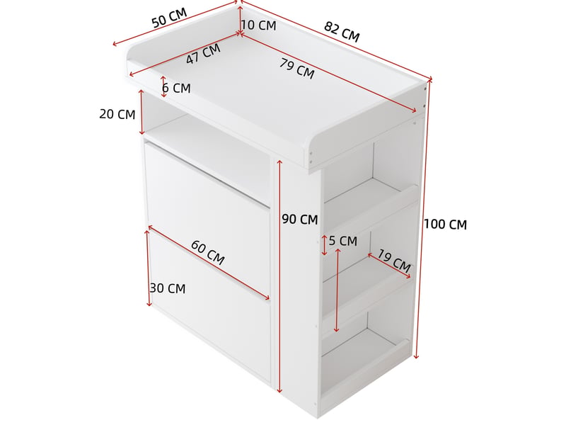 Commode à langer 2-en-1 avec 2 tiroirs 82x50x100 cm mdf blanc - Conforama C