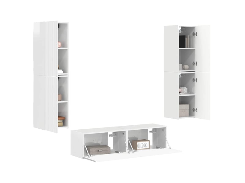  Ensemble meuble tv - banc tv - meuble de rangement 6 pcs blanc brillant bois d'ingénierie  - Conforama C