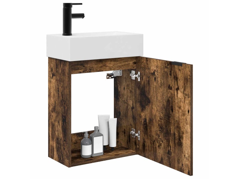 Meuble de rangement salle de bain avec robinet chêne fumé shl5220 - Conforama C
