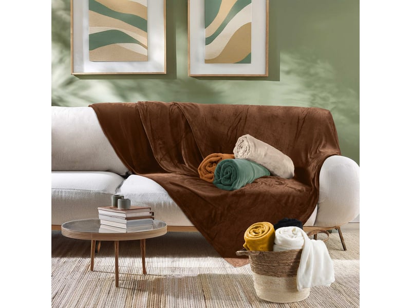  Plaid uni en flanelle flanou 180x220cm choco  - Conforama E