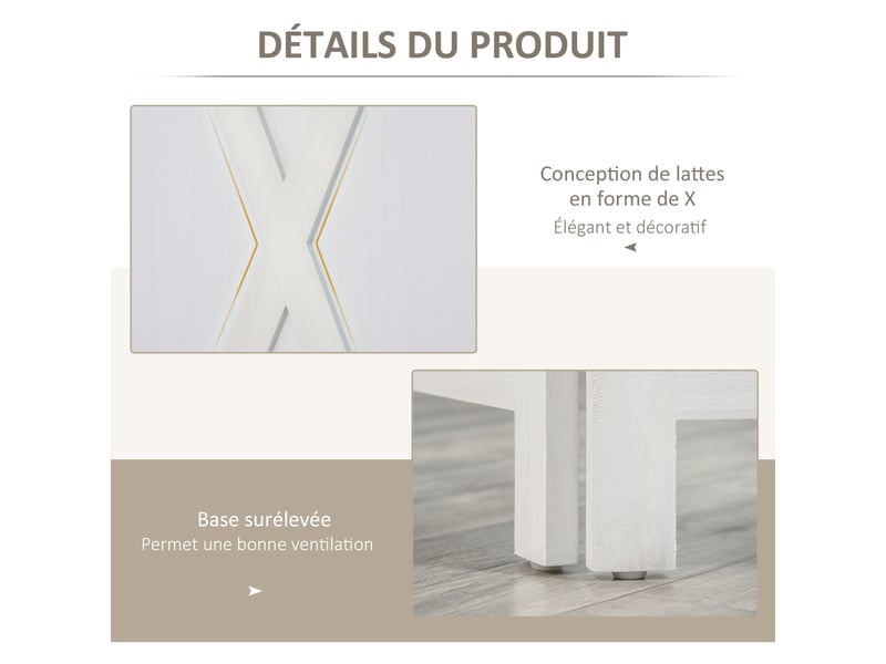  Paravent intérieur 4 panneaux style campagnard chic - bois de paulownia blanc - séparateur de pièce avec croisillons  - Conforama R
