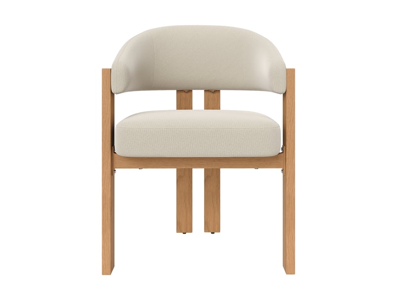  Lot de 6 chaises de salle à manger beige, dossier ergonomique, assise rembourrée, pieds métal effet bois naturel, patins réglables, charge 150 kg  - Conforama D