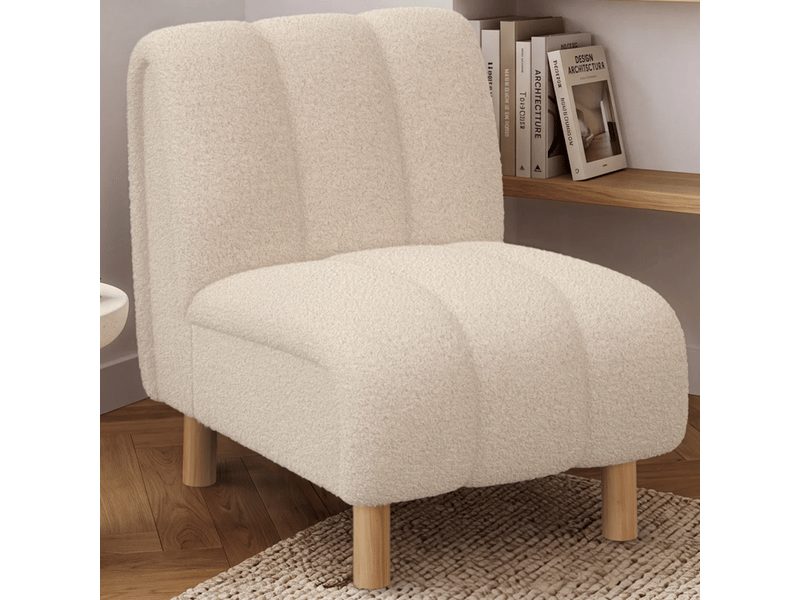  Fauteuil hector tissu bouclette beige et pieds arrondis effet bois  - Conforama B
