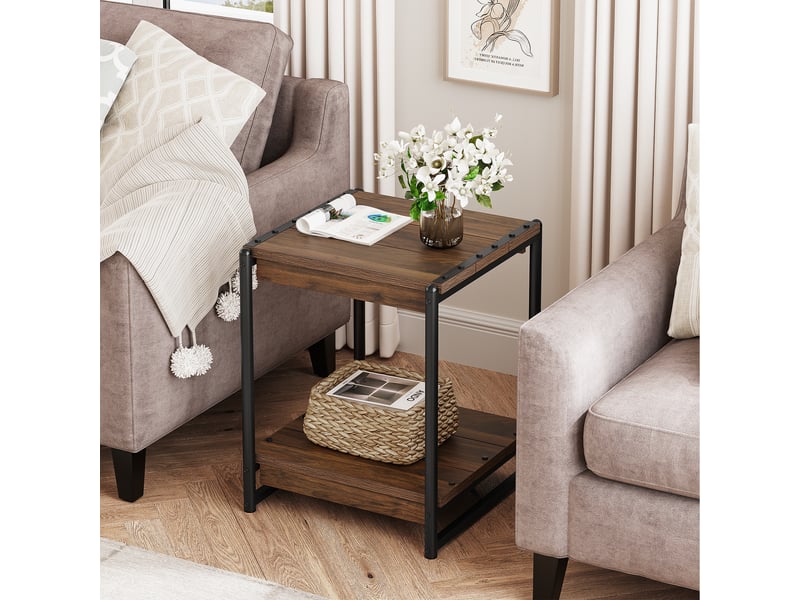  Table basse carrée 2 étagères bois massif, cadre métal, style industriel rustique, facile à assembler, idéale salon chambre，marron PHO_0VWPUOHV - Conforama C