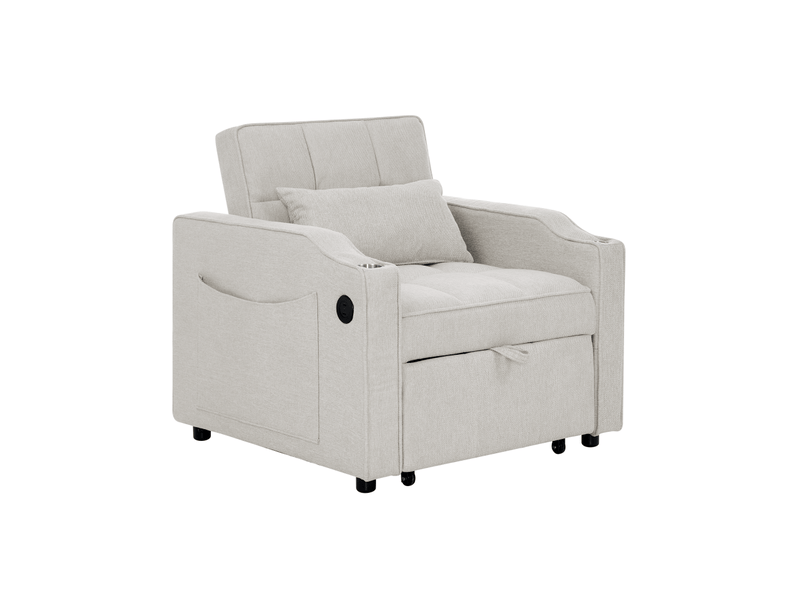  Fauteuil convertible 1 place - 190x85x86 cm - fauteuil 3-en-1 avec ports usb type-c et porte-gobelet avec fonction de lit- beige  - Conforama A