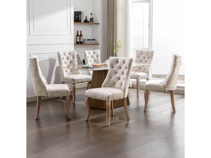  Chaise de salle à manger - velours - beige clair - dossier haut - lot de 6 beige - Conforama C