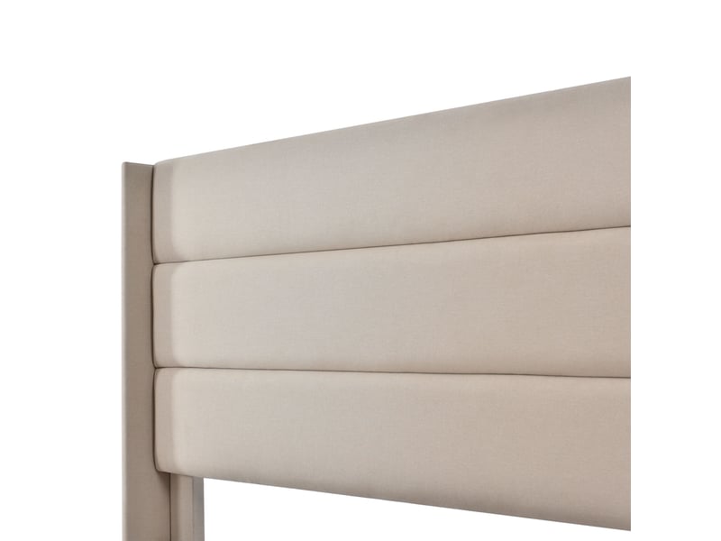  Lit coffre 160x200 cm rembourré, rangement hydraulique, tête de lit capitonnée en lin beige, sommier relevable  - Conforama E
