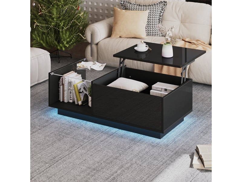 Table basse rectangulaire noir led - 50x100 cm table basse noir - Conforama E