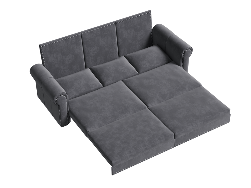 Canapé convertible 3 places 238x90x98 cm en velours gris  - Conforama E
