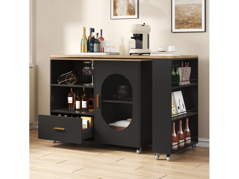 Îlot de cuisine mobile plateau pivotant 360° avec rangement 120-180 x 60 cm homvra - Conforama B