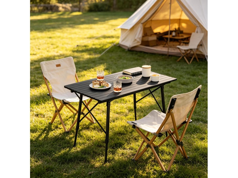  Table à manger extérieure pliante réglable avec pieds antidérapants pour camping, noire, 120 × 68,5 × 5978,5 cm  - Conforama D