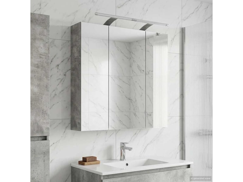  Armoire miroir salle de bain, meuble de rangement gris béton 70x14.5x70 cm shl4412  - Conforama B