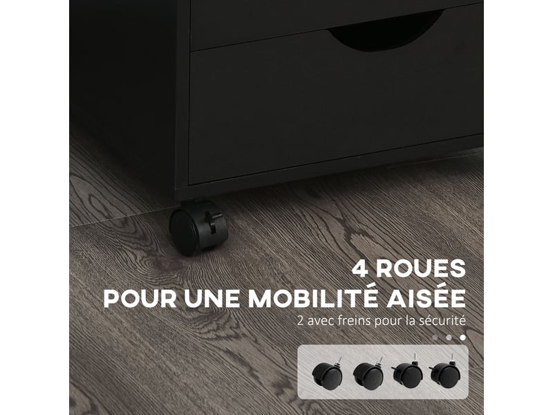  Caisson bureau mobile, meuble rangement bureau sur roulettes, 40 x 40 x 67 cm, 5 tiroirs, noir  - Conforama E