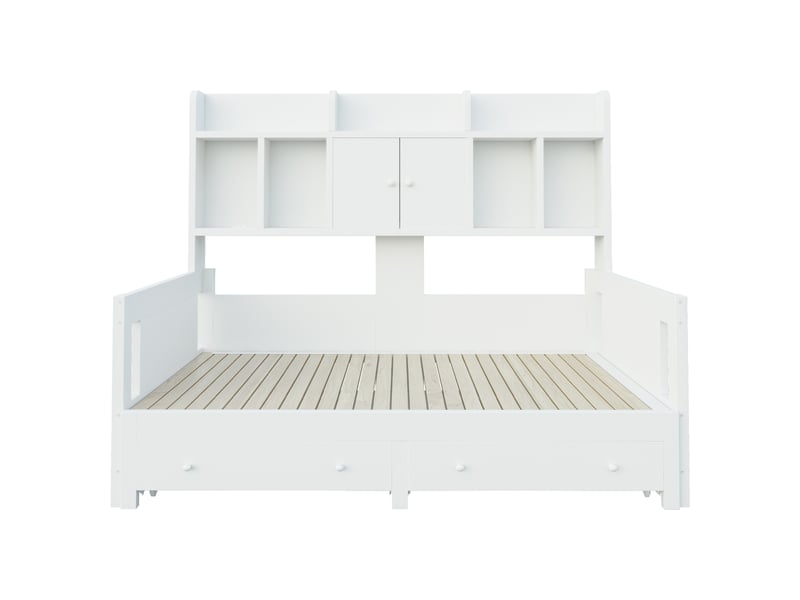 Lit gigogne 90x190 cm avec rangement - canapé lit extensible 180x190 cm - 2 tiroirs, led et prise - bois blanc - Conforama W