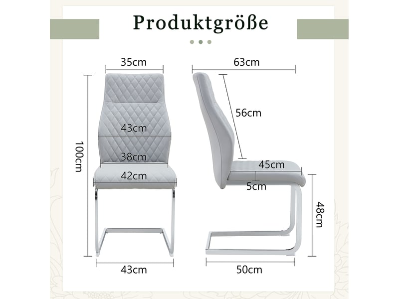 Lot de 2 chaises de salle à manger gris clair à motif losangé, structure métal argenté  - Conforama E