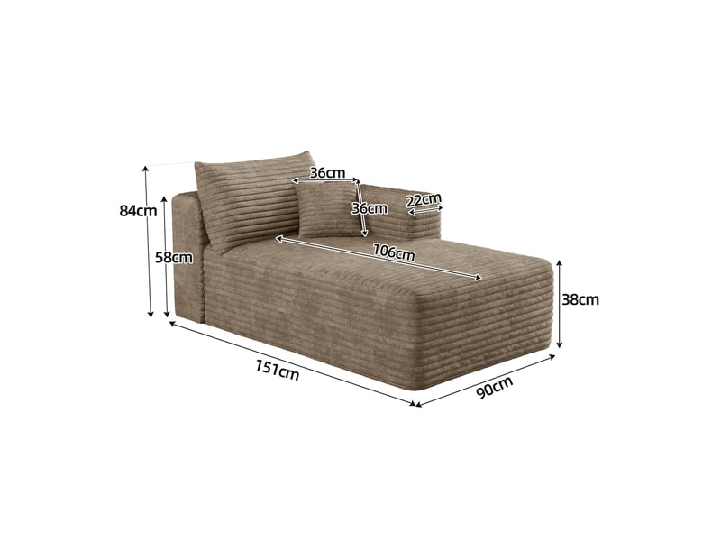  Canapé lit camel méridienne droite convertible 2 places tissu 151cm pour petit salon  - Conforama W
