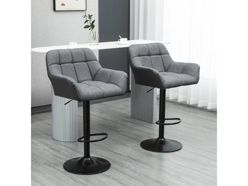  Ensemble de 2 tabourets de bar, style rétro, hauteur réglable, similicuir aspect lin, gris et noir  - Conforama C