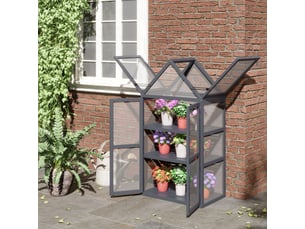 Mini serre en bois - 3 niveaux - toit ouvrant - gris - bonne ventilation - plaques de polycarbonate