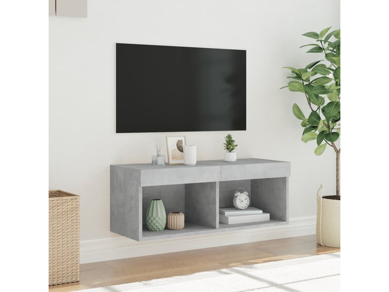  Meuble tv - banc tv - meuble de rangement avec lumières led gris béton 80x30x30 cm  - Conforama E