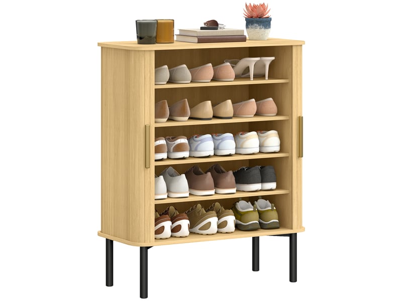  Meuble à chaussures à 5 étagères pour 15 paires de chaussures, portes coulissantes, étagères réglables, 78 x 38 x 95,2 cm, chêne  - Conforama B