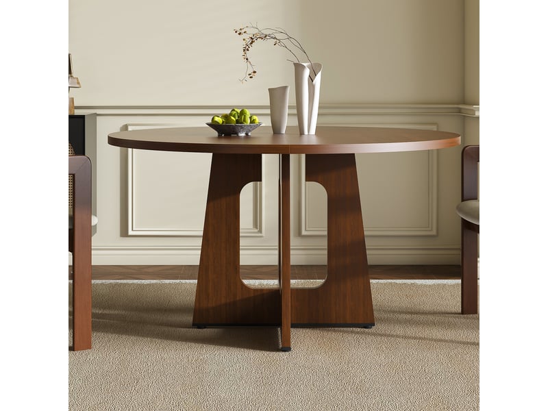  Table à manger ronde modulable ø120x76 cm pour 4 personnes, style mid-century, finition noyer pour cuisine salon, mdf, noyer Sol Morn - Conforama C