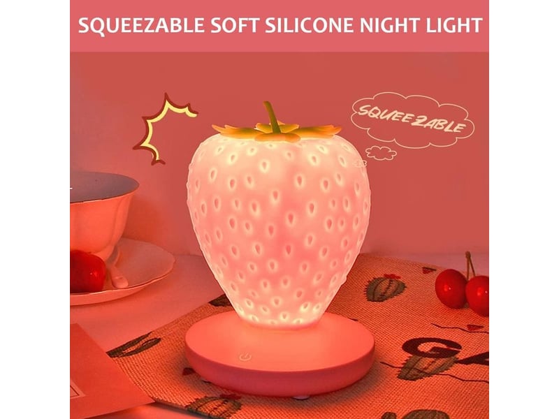  Lampe de table fraise led – veilleuse kawaii avec 3 modes tactiles, lampe de chevet pour chambre, idée cadeau saint-valentin  - Conforama D