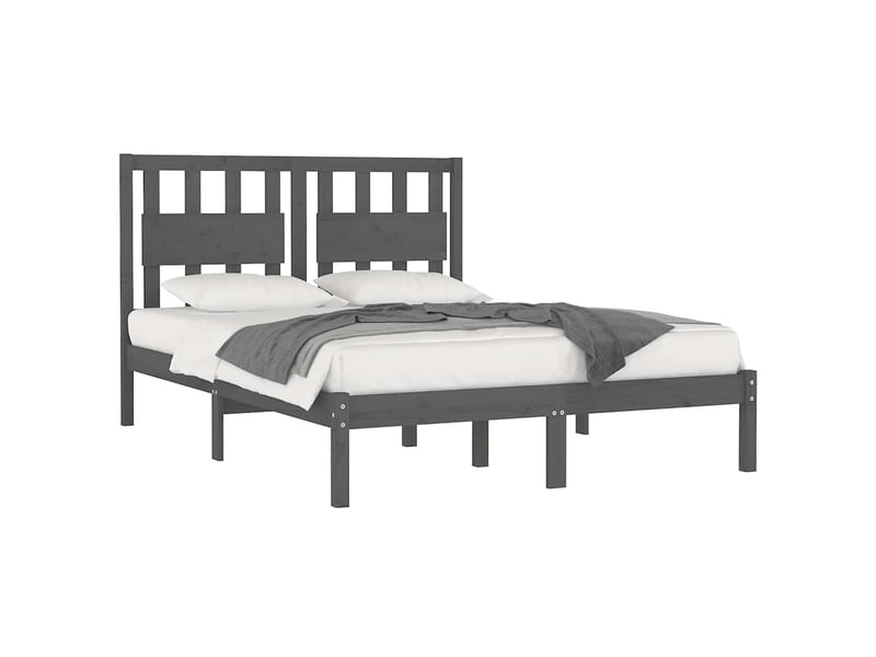 Lit double- lit adulte - cadre de lit sans matelas gris bois massif 200x200 cm - Conforama B