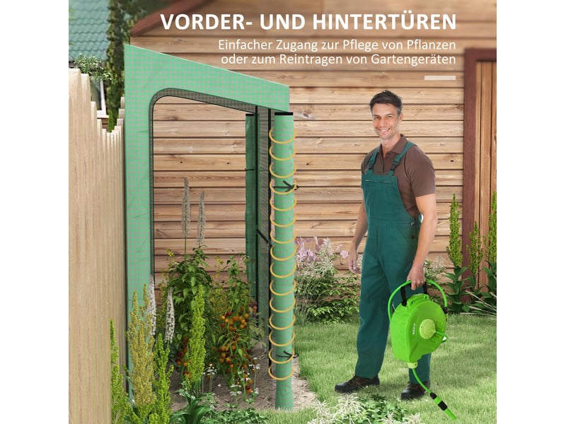  Serre de jardin murale 200x80x200 cm à 2 portes fenêtre latérale métal vert  - Conforama E