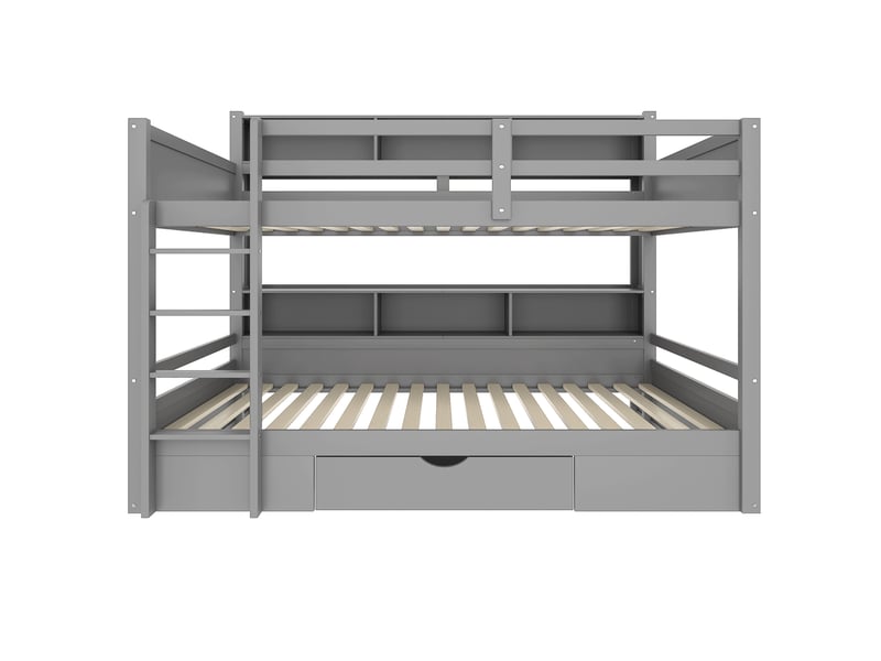  Lit superposé 90x200 cm avec barrières de sécurité, lit 2 personnes avec tiroirs, lit enfant avec compartiments de rangement, gris  - Conforama B
