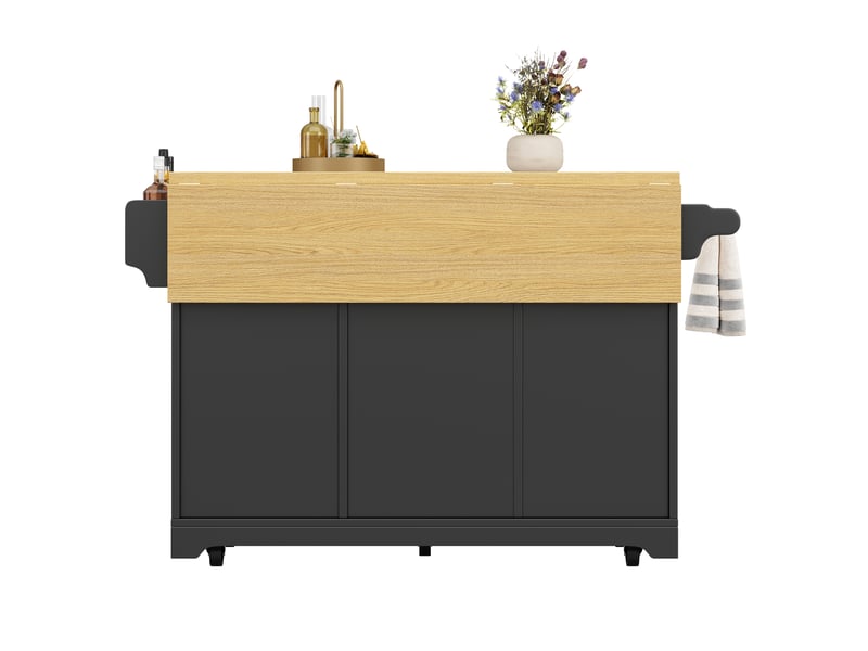  Îlot de cuisine mobile avec table extensible, rangements, tiroirs et plateau rabattable  - Conforama E