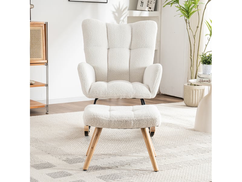 Fauteuil à bascule tcqpz blanc avec repose-pieds 49 x 38 x 38 cm en bouclette - Conforama D