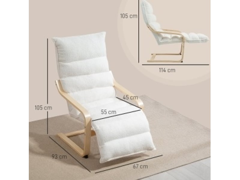 Fauteuil à bascule modenvie avec repose-pieds réglable 67 x 93-114 x 105 cm polyester blanc  - Conforama C