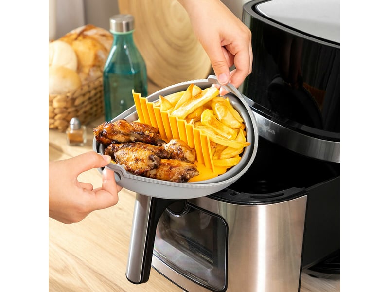  Lot de paniers pliables en silicone avec poignées et séparateurs pour friteuse à air innovagoods (3 unités)  - Conforama E