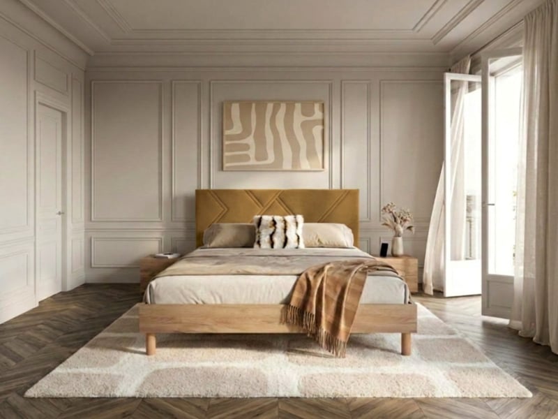  Bobochic lit marvin tissu velours lisse avec lattes massives jaune 180x200 MARVIN - Conforama B